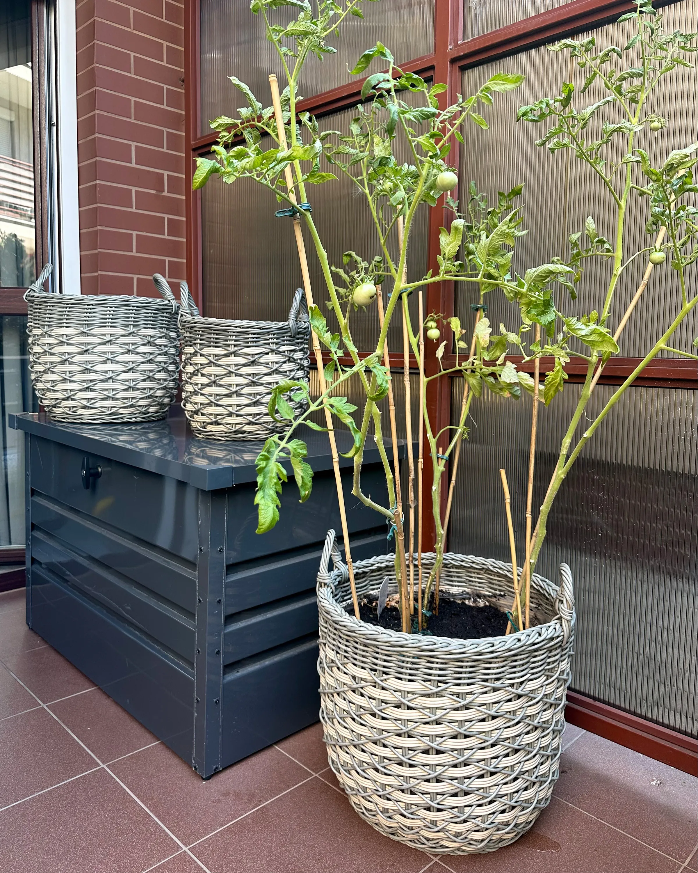 Set van 3 bloempotten GEFIRA PE rotan 31/39/49 cm Grijs