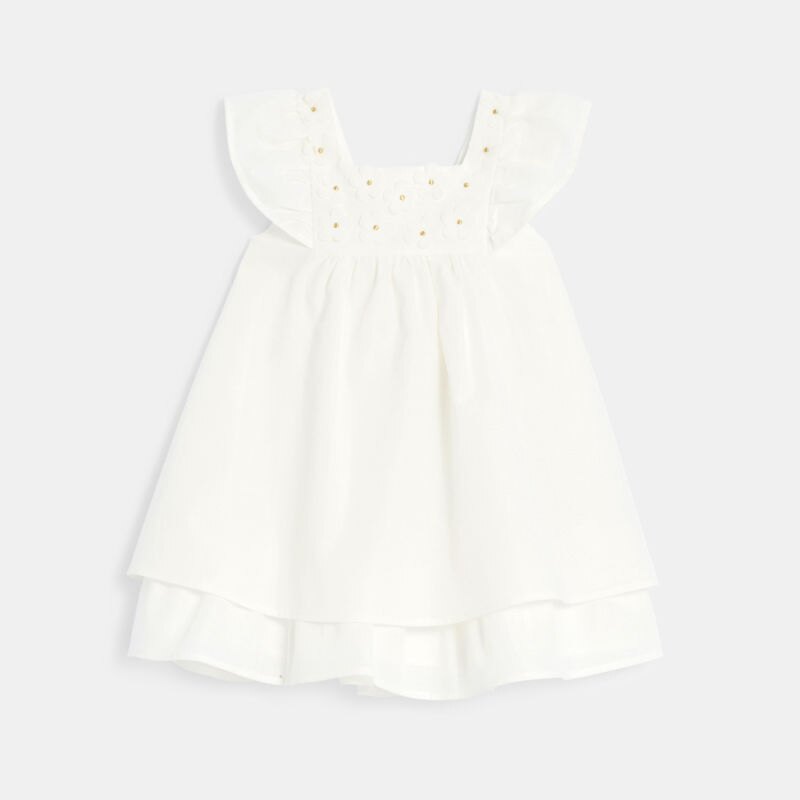 Robe chic plastron fleuri blanc bébé fille Beige