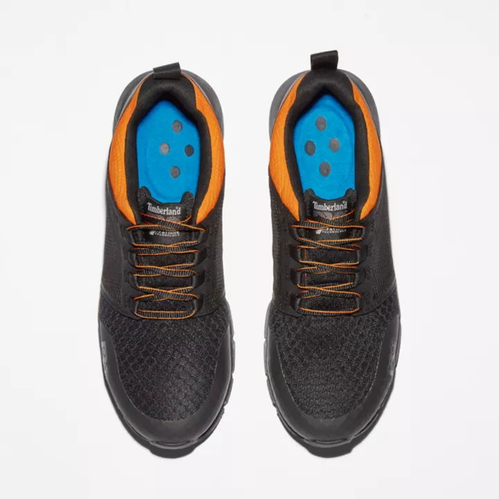 Sapato de trabalho Radius com biqueira de liga metálica para homens, nas cores preto e laranja.