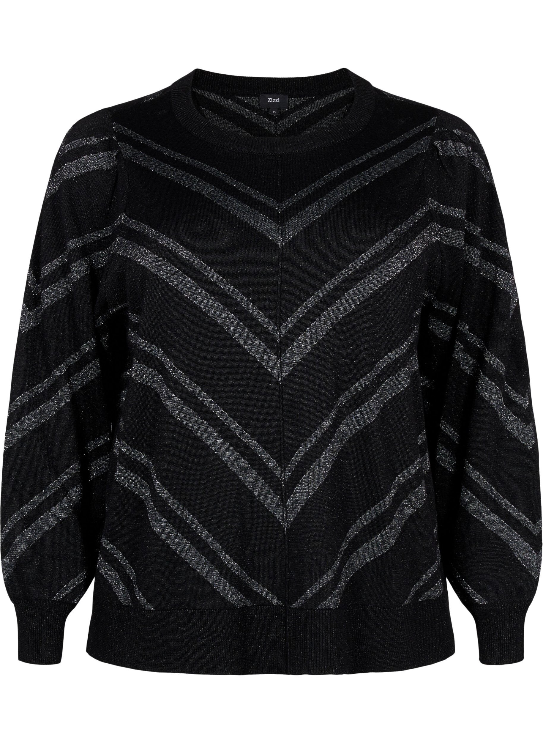 Strikbluse med rund hals og glimmer