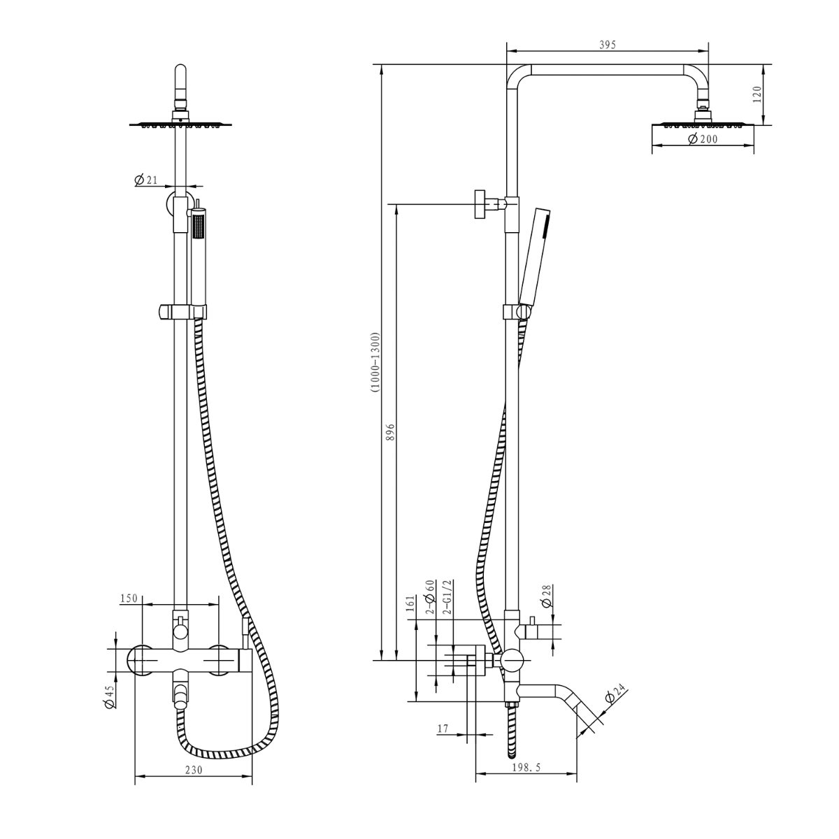 Sapho Minimal regendouche met baduitloop RVS