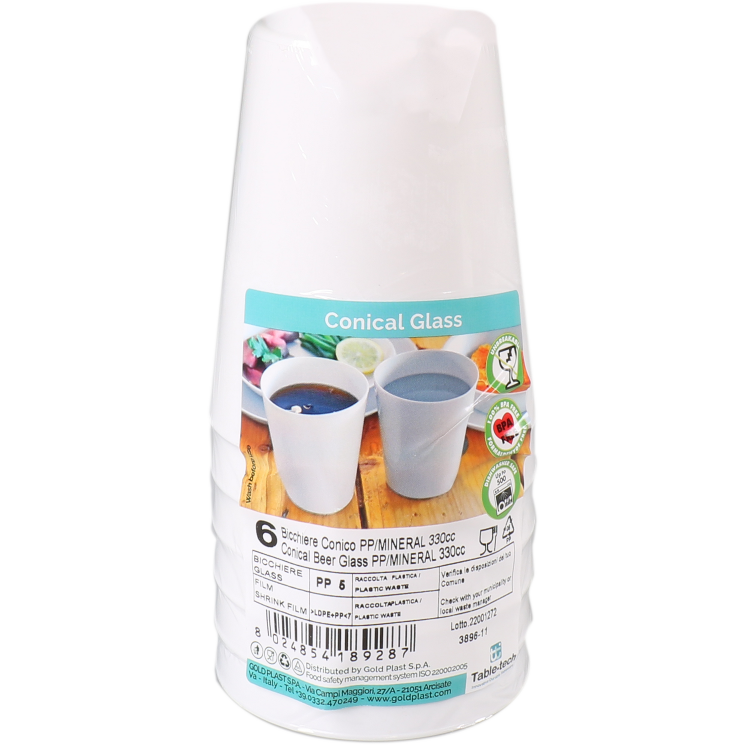 Goldplast, Drinkbeker, Mineral, PP, reusable, onbreekbaar, 330ml, wit