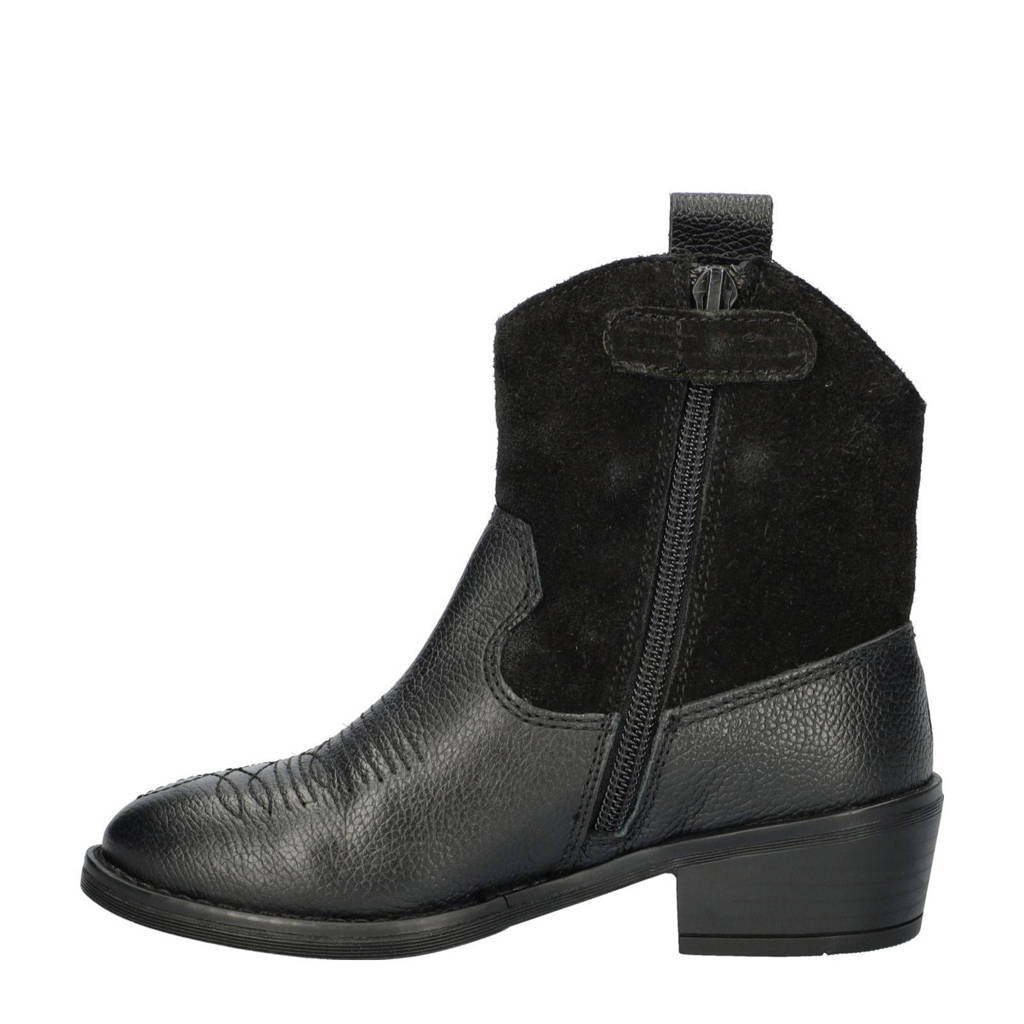 Nelson Kids leren cowboylaarzen zwart
