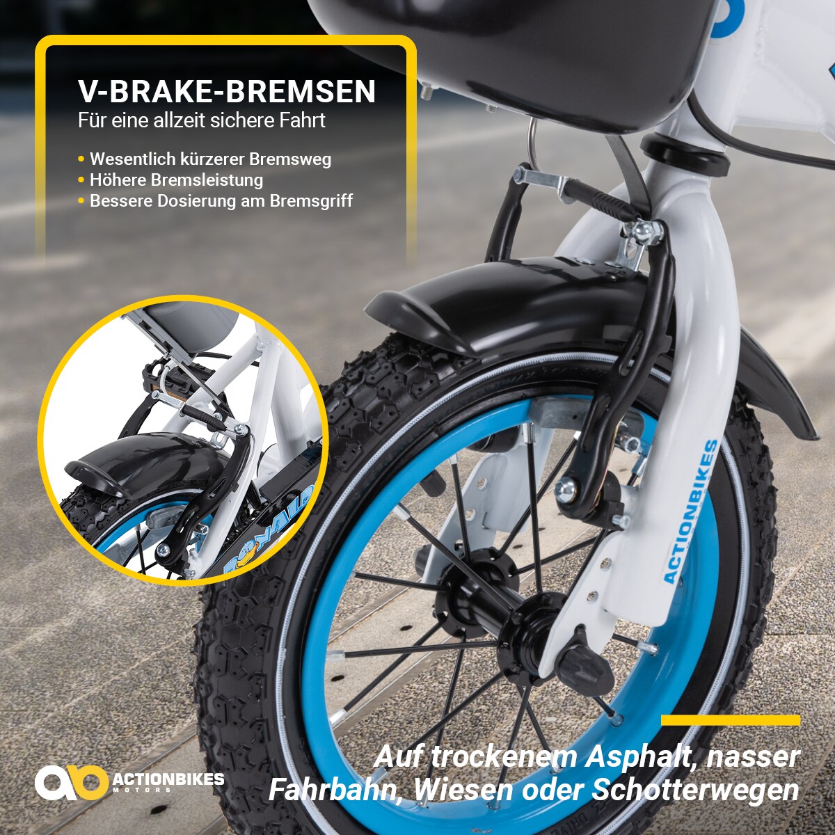 Actionbikes Kinderfahrrad Donaldo 12 Zoll, V-Brake-Bremsen, höhenverstellbar, Stützräder, Korb