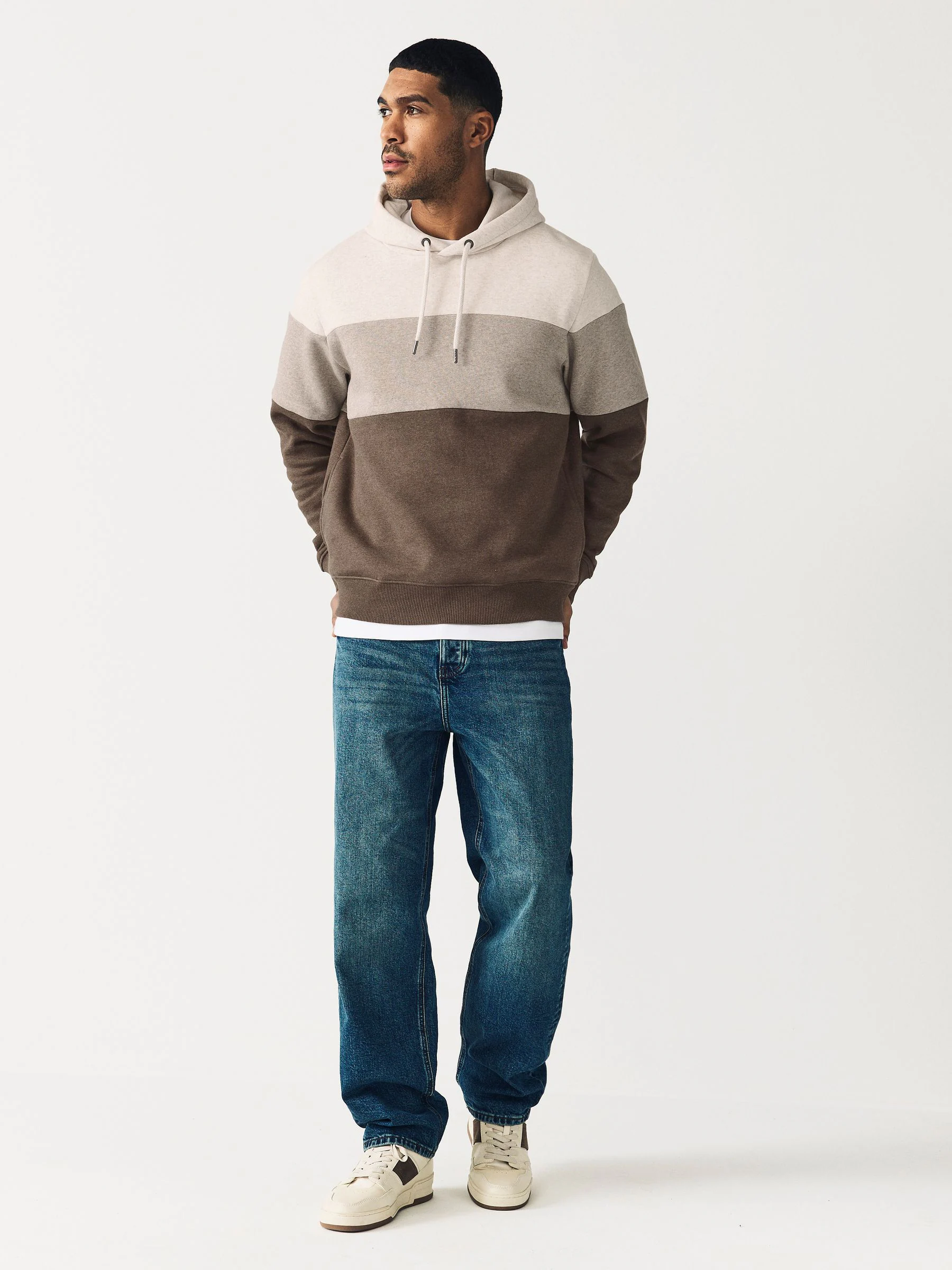 Gemêleerd naturel - Pullover-hoody - Sweatshirt met colourblocking