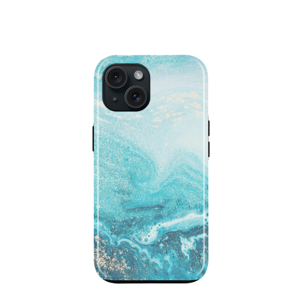 iPhone 15 Hybrid (Kunststoff / Gummi) Hülle Marmor Marble - Türkis