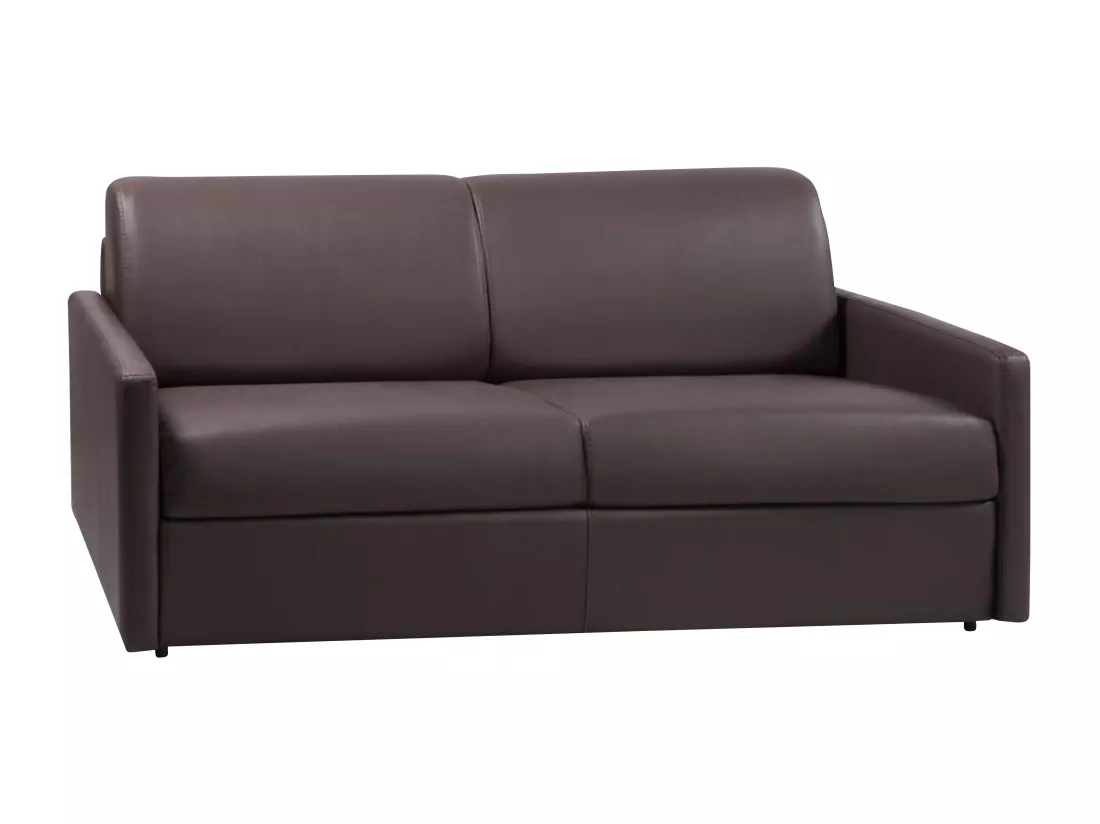 Canapé 4 places convertible express en simili marron - Couchage à lattes larges 160 cm - Matelas 14 cm CALIFE
