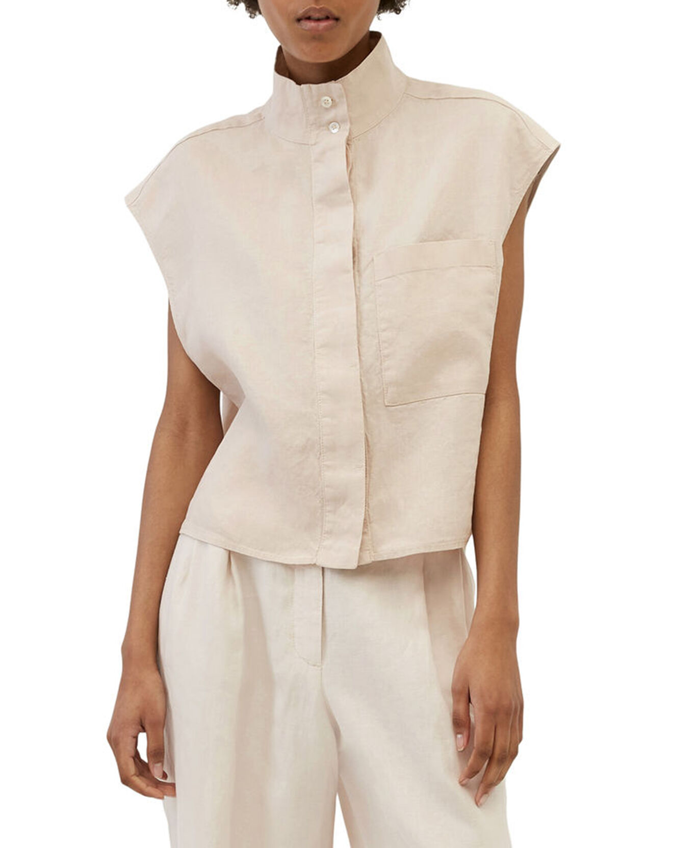 Marc O'Polo Chemise 100% Lin sans manches Poche Kl beige