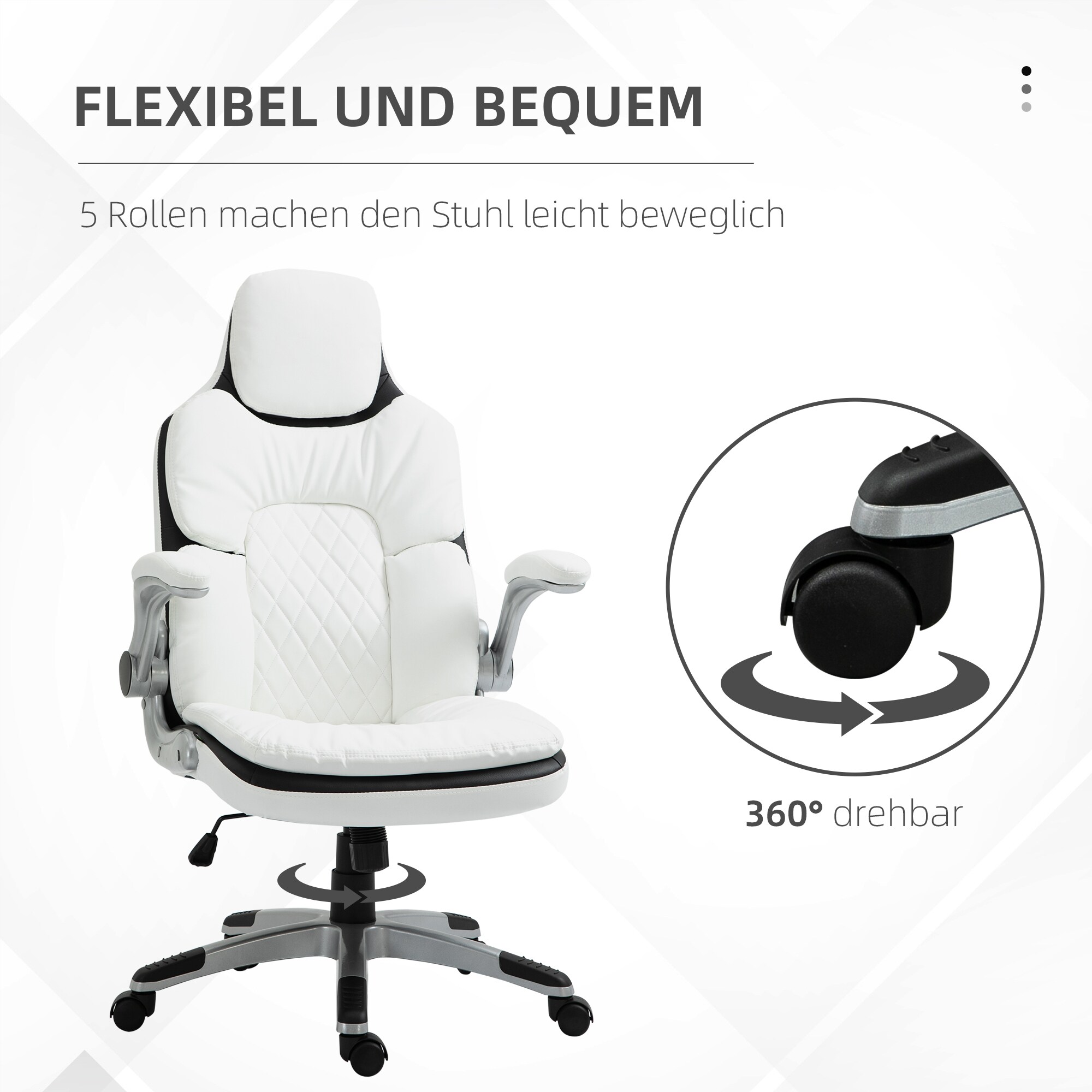 Vinsetto Bürostuhl höhenverstellbar weiß 69 x 67 x 113-121 cm (BxTxH)