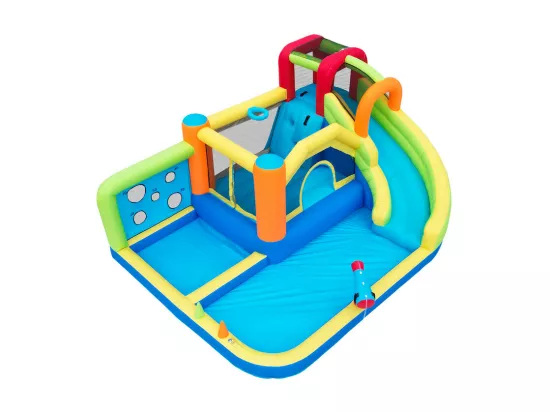 Château gonflable avec trampolines, souffleur, toboggan, panier de basket, 3 à 8 ans, 410x315x203cm