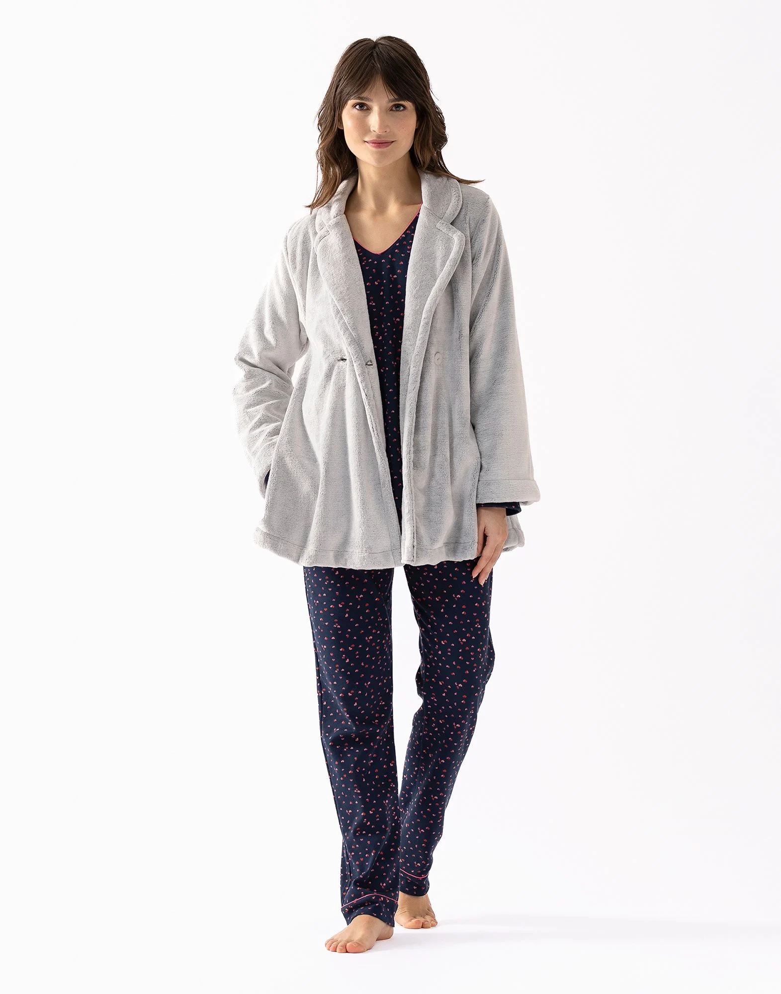 ESSENTIEL H77A - Veste en peluche flanelle | Gris