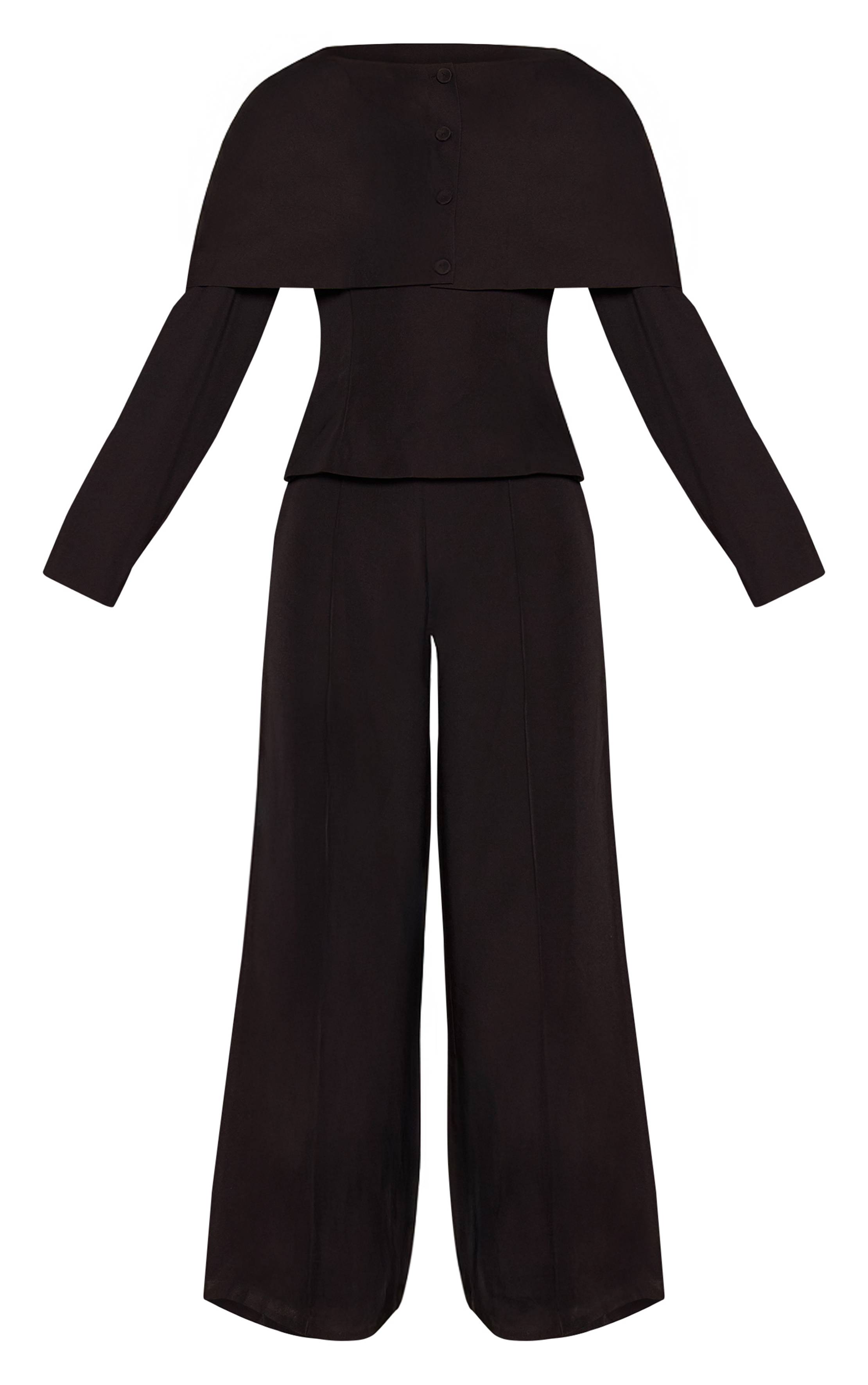Noir Combinaison-pantalon Ajustée Tissée À Manches Longues Avec Boutonnage