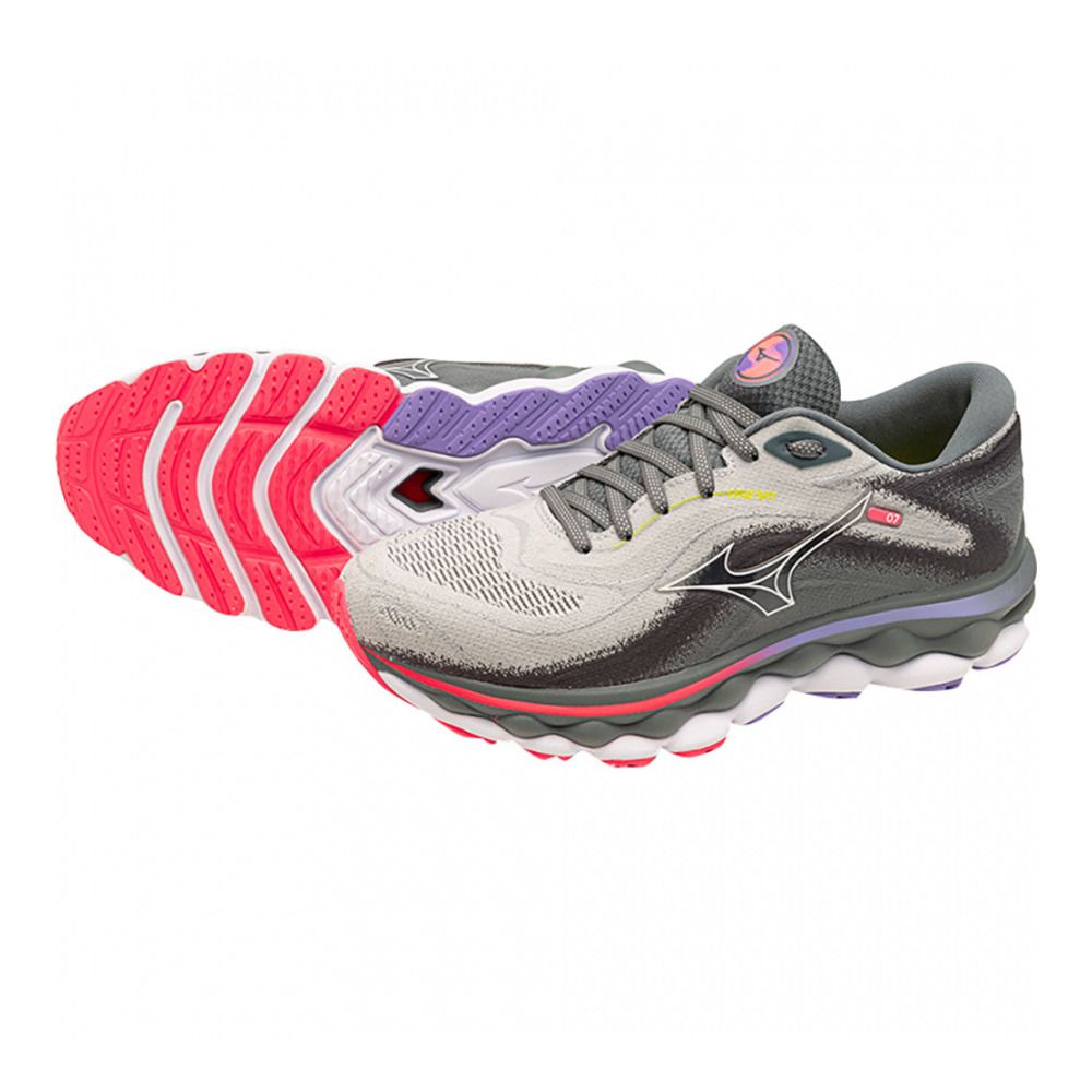 Mizuno WAVE SKY 7 - Chaussures running Femme pearl blue/white/high-vispink