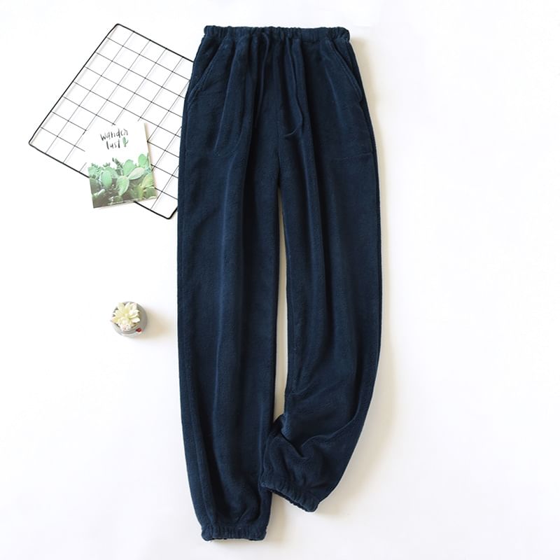molpes - Hoge taille effen koraal fleece pyjamabroek (verschillende ontwerpen)