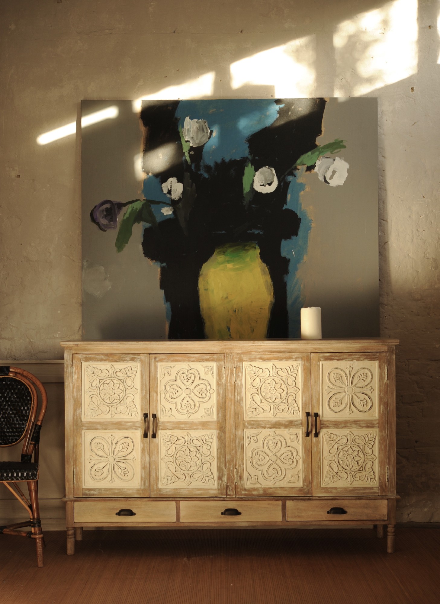 Sideboard 'Ladiche', natur, weiß, B 160 cm, H 102 cm, T 40 cm von fischer's lagerhaus