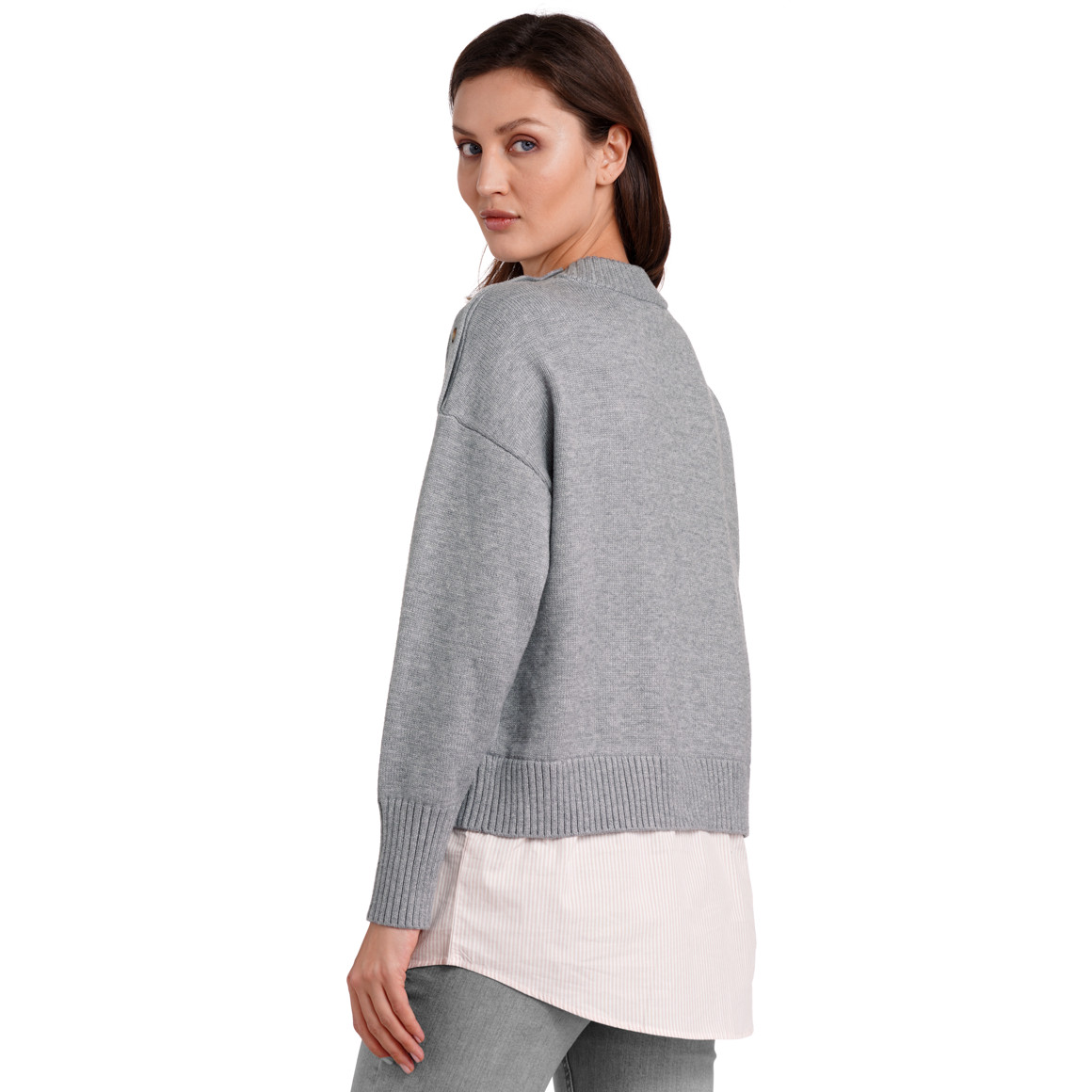 Gina Benotti Damen Strickpullover im Lagen-Look grau