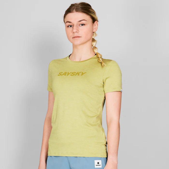 saysky logo pace t shirt dame green melange