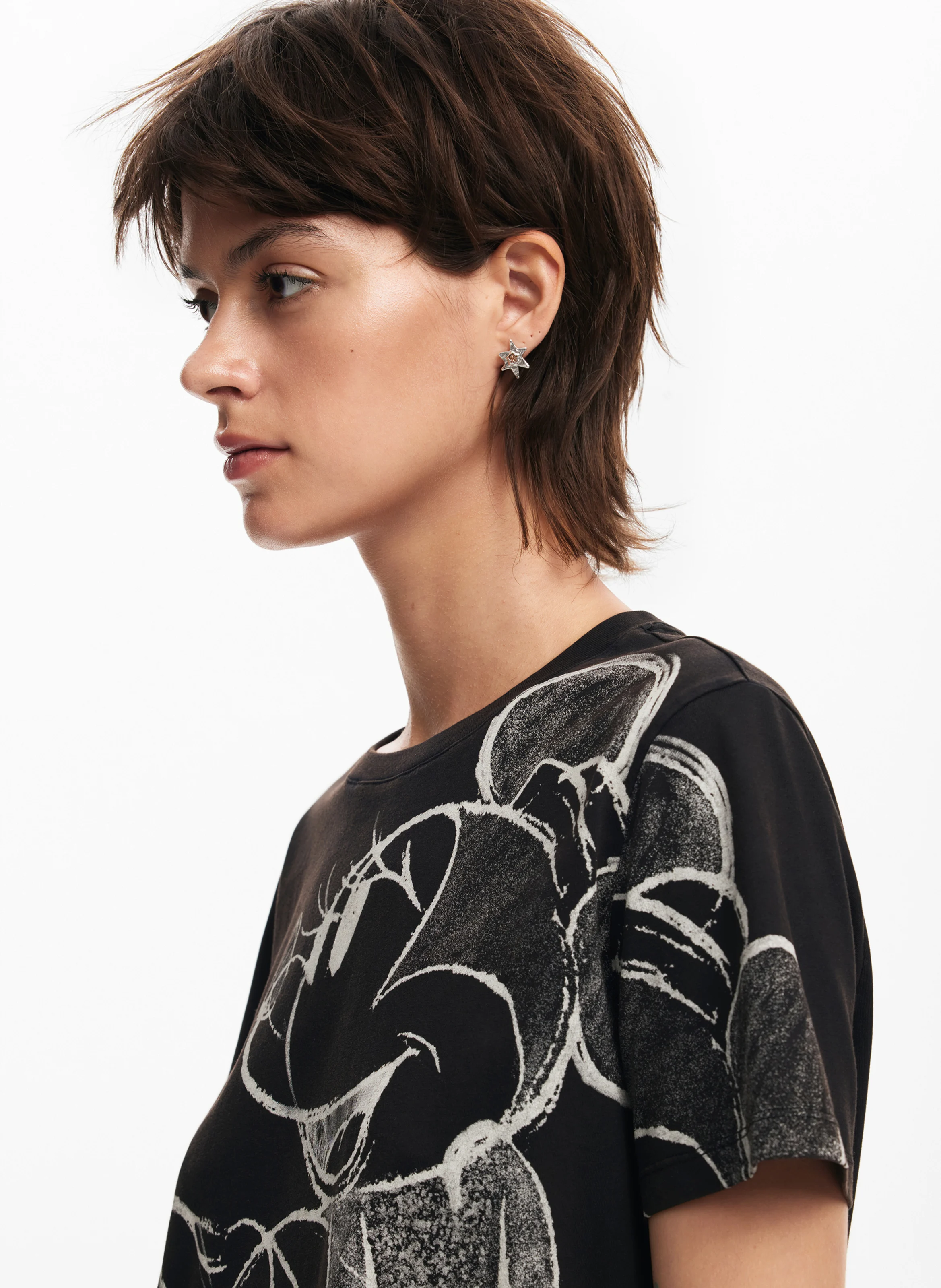 Tee-shirt col rond en coton| Noir