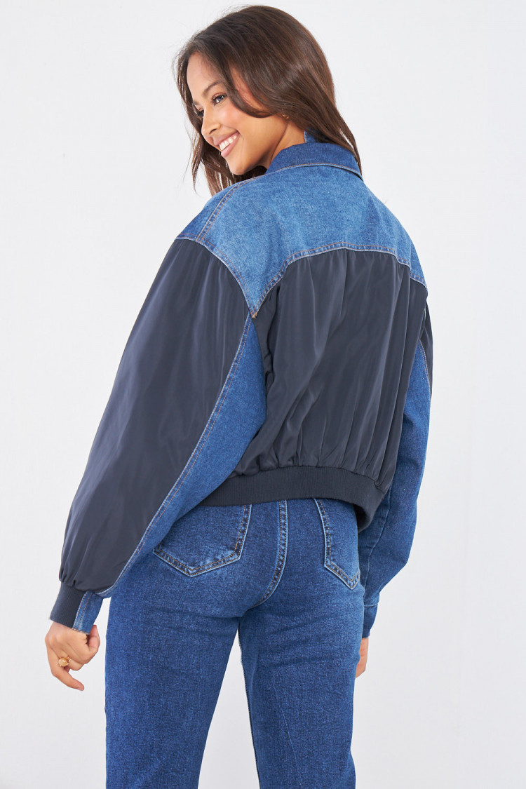 Veste en jean bleu bi-matière