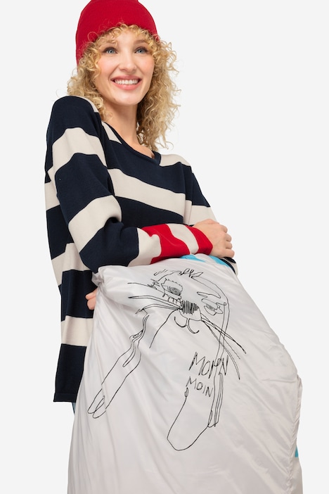 Long-Steppjacke, Kapuze, Zipper, Langarm, fällt kleiner aus