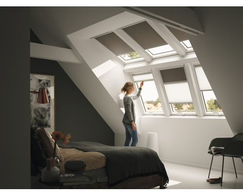 VELUX verduisterend rolgordijn, massief nougat, handmatig, aluminium frame, DKL C02 4574S