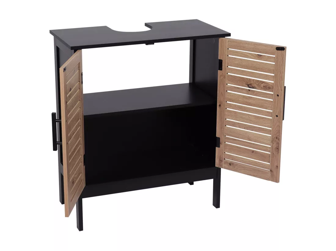 Meuble sous lavabo 2 Portes et 1 Etagère intérieure H 70 cm - Noir