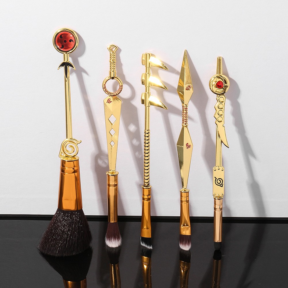 6-teiliges Anime Konoha Make Up Pinsel Beauty Set mit Aufbewahrungstasche - Gold
