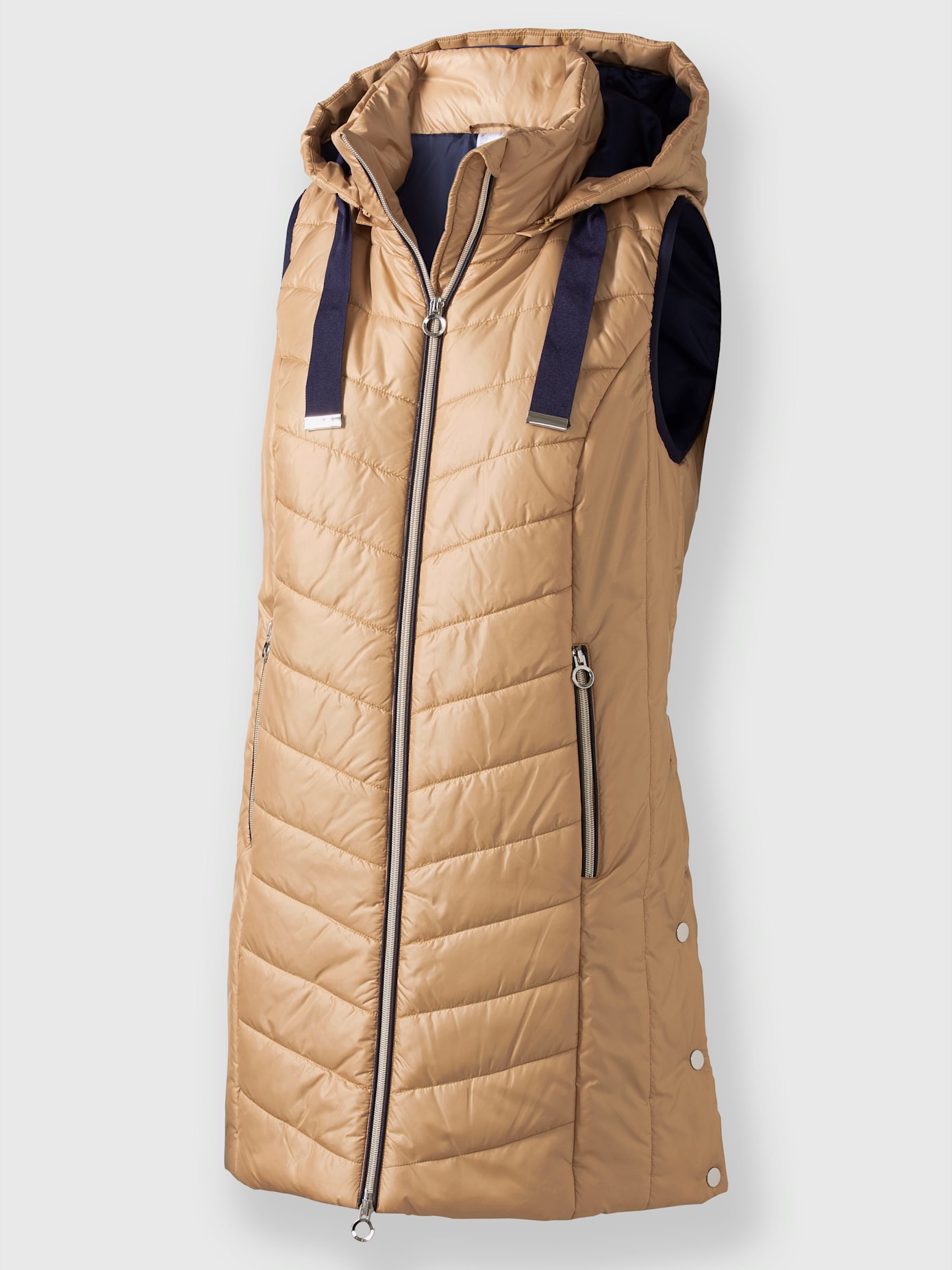 Gilet matelassé long capuche amovible réglable en largeur