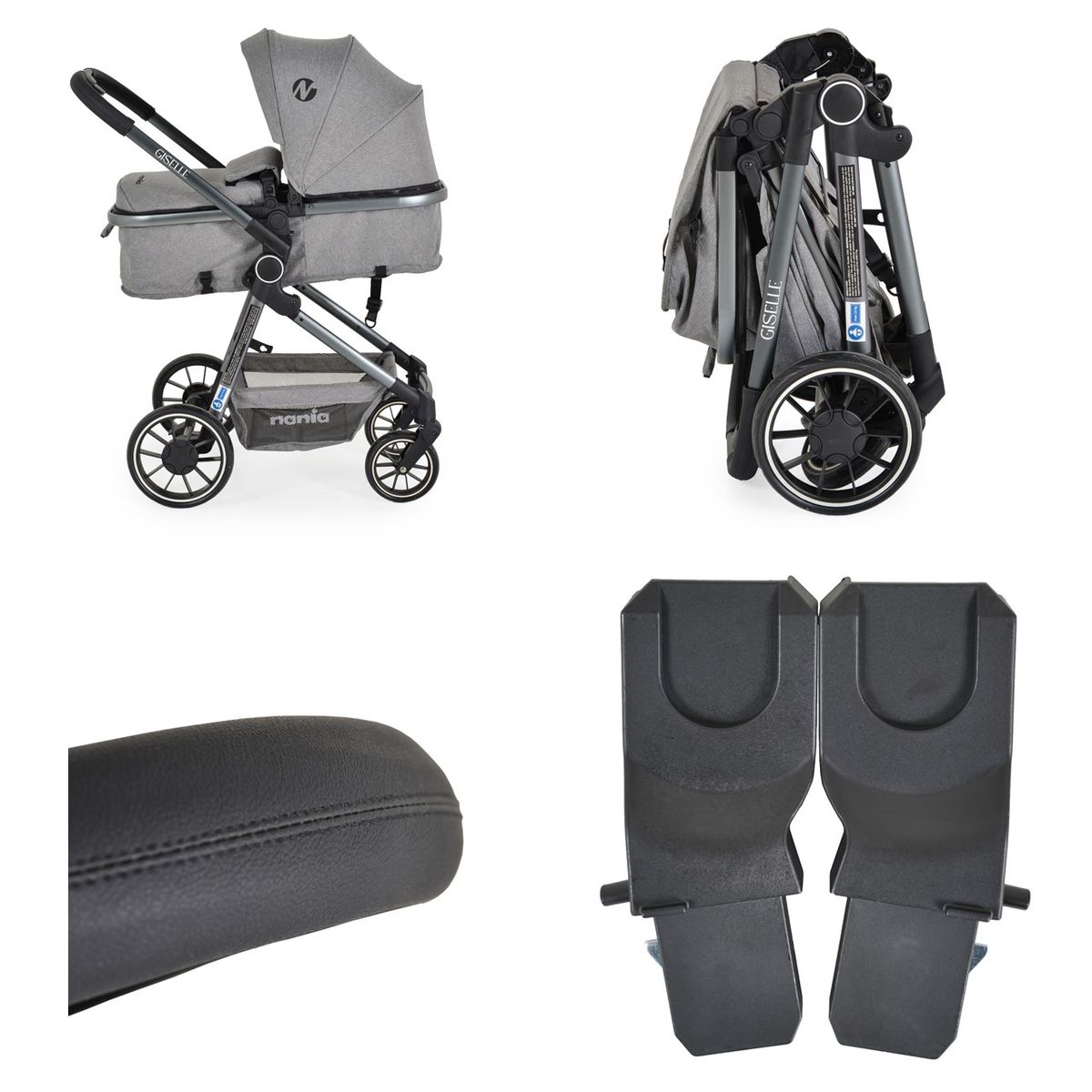 Moni Kombikinderwagen 2 in 1 Giselle umbaubar Korb klappbar 5-Punkt-Gurt 22 kg grau