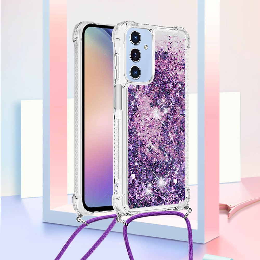 Samsung Galaxy A15 Necklace Gummi Hülle Liquid Glitzer   Handykette (130cm) - Violett