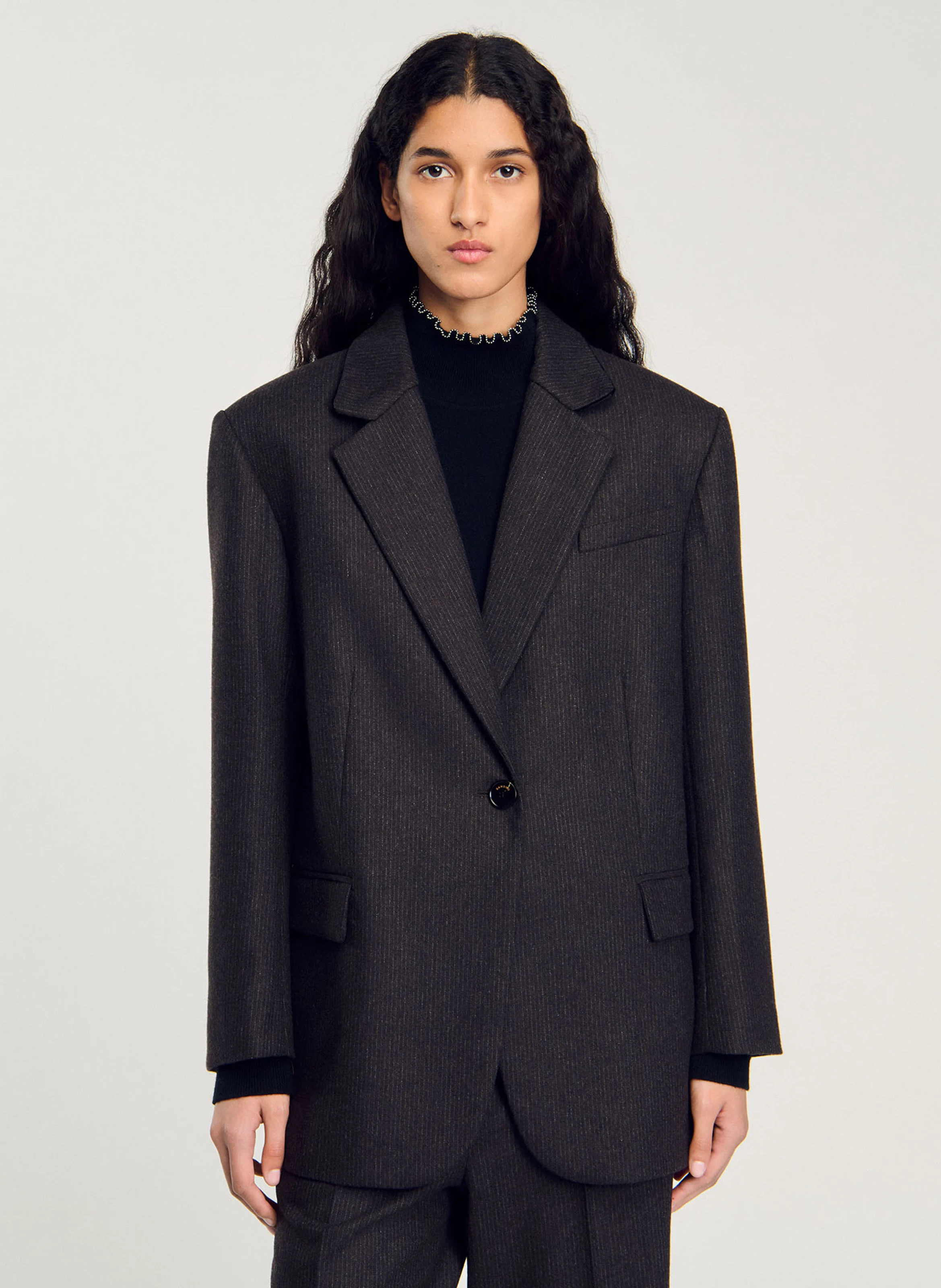 Veste de tailleur en laine mélangée | Marron