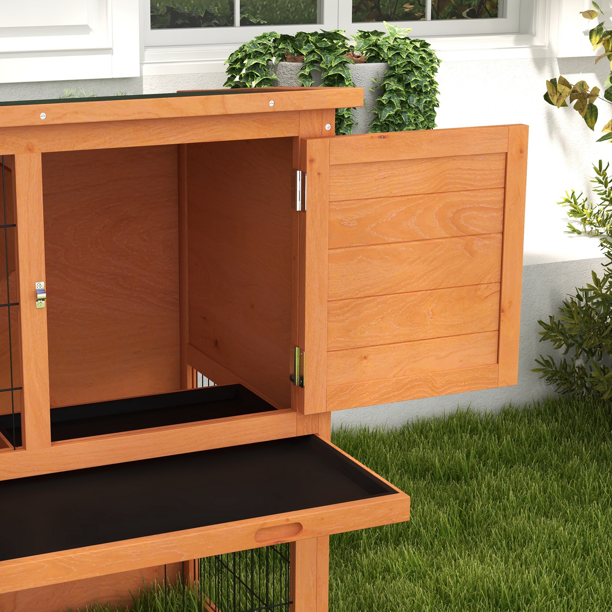 PawHut Kaninchenstall mit Rampe orange 123L x 62B x 102H cm