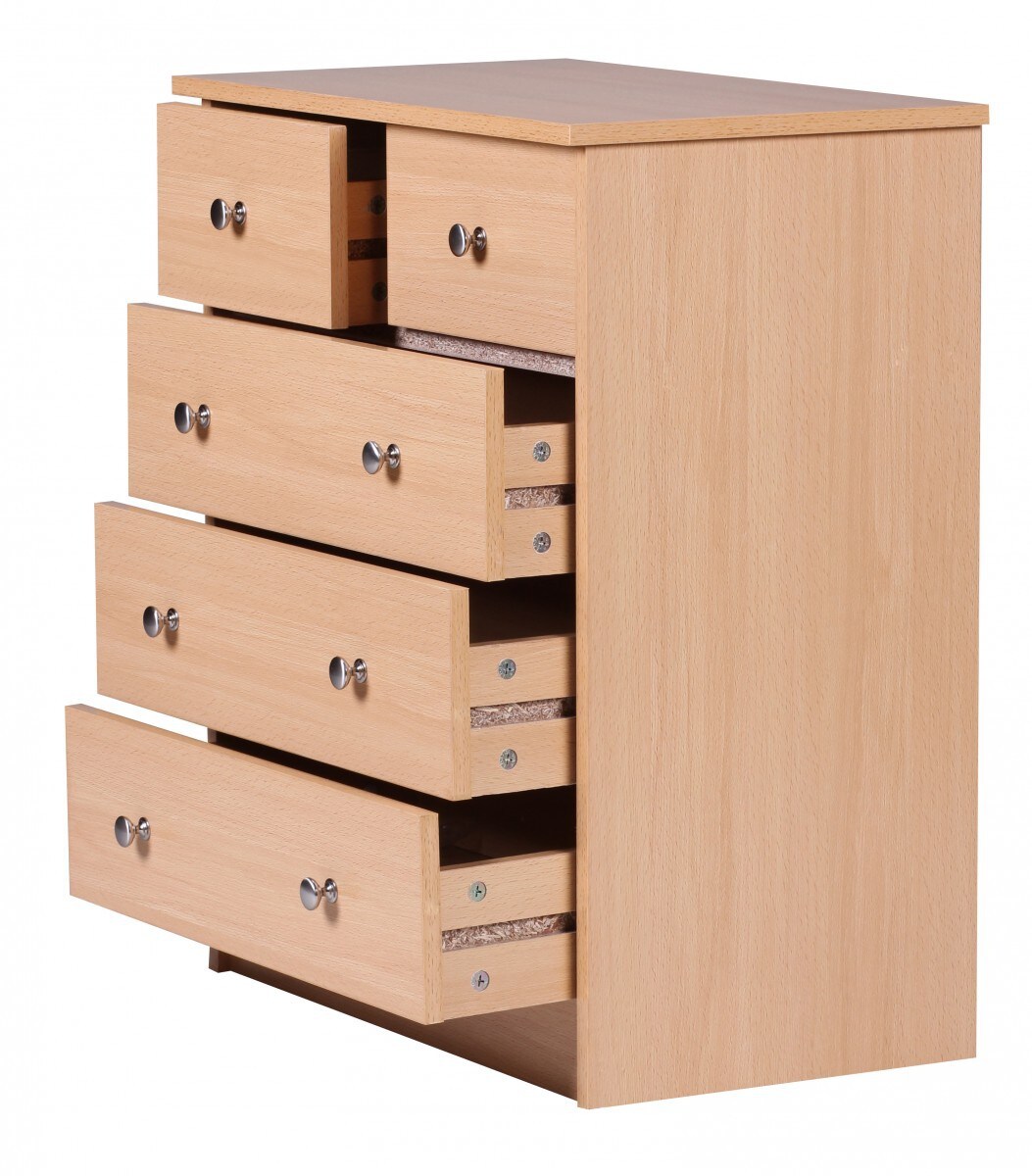 WOHNLING Kommode Buche 60 x 70 x 35 cm Sideboard Anrichte mit 5 Schubladen