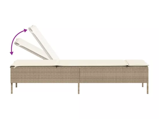 Chaise longue avec coussin beige résine tressée