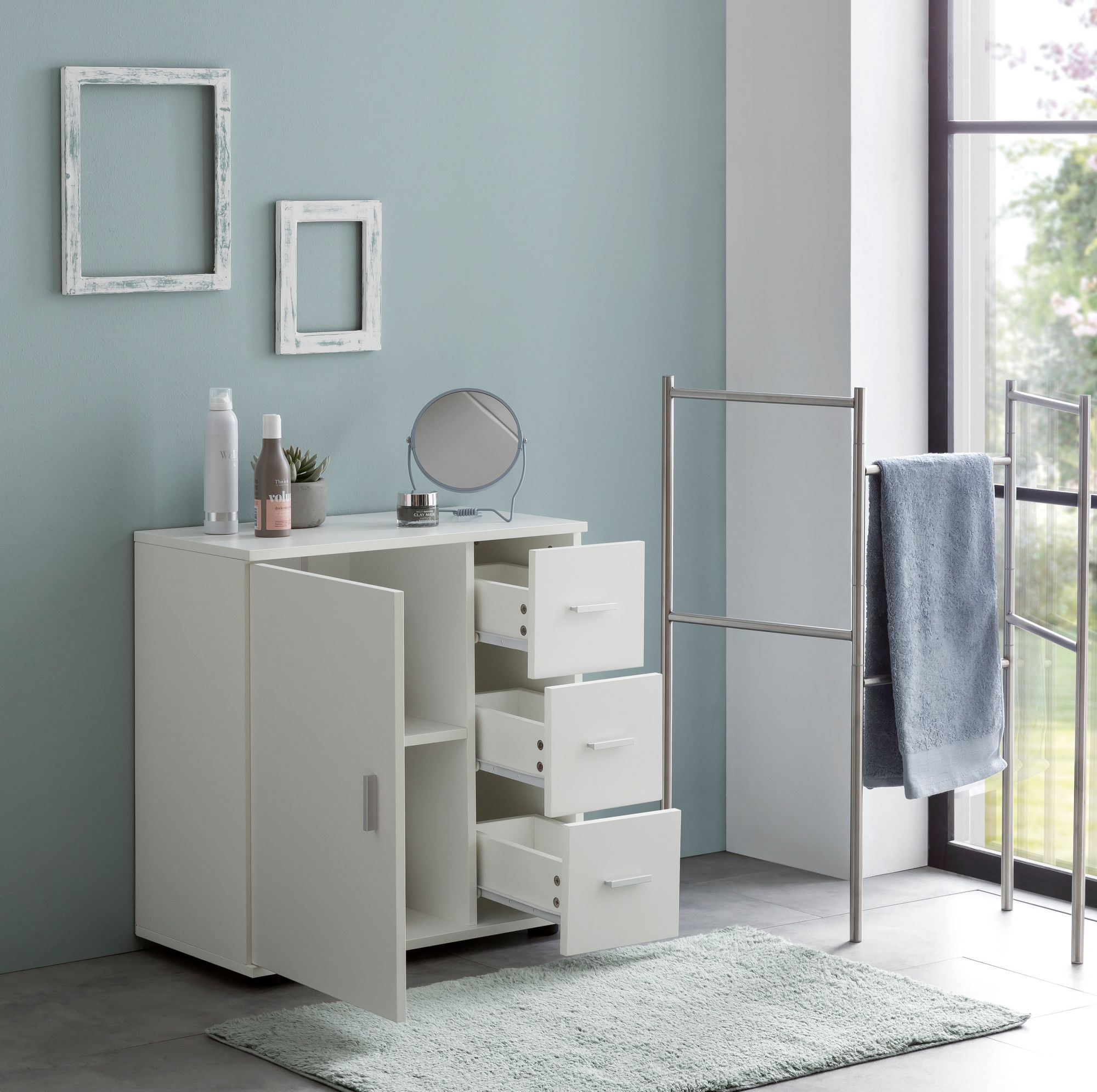 FineBuy Badschrank FB52416 Midischrank Weiß Badezimmerschrank Matt Kommode