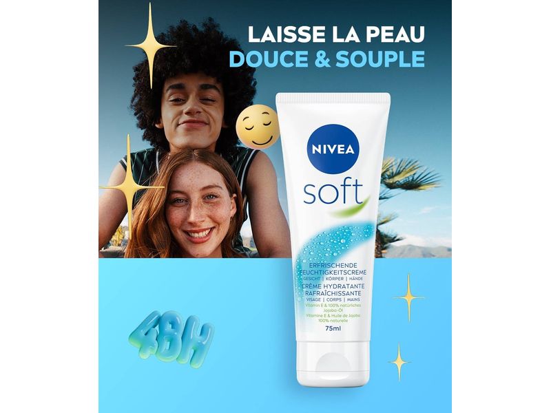 NIVEA Körperpflege Soft Tube 75 ml Körpercreme spendet erfrischende Feuchtigkeit und einen natürlichen Glow