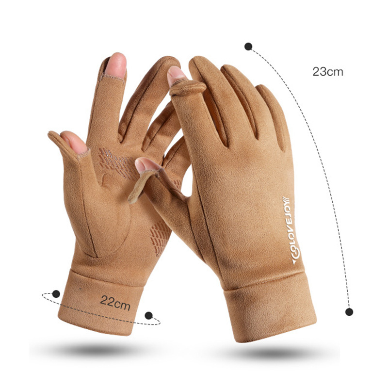 Golovejoy (1 Paar) Gr. M Unisex Samt Handschuhe Gefütterte Anti-Rutsch Outdoor Handschuhe - Braun