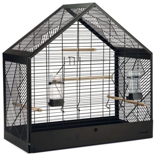 Gaiola de metal preta para pássaros