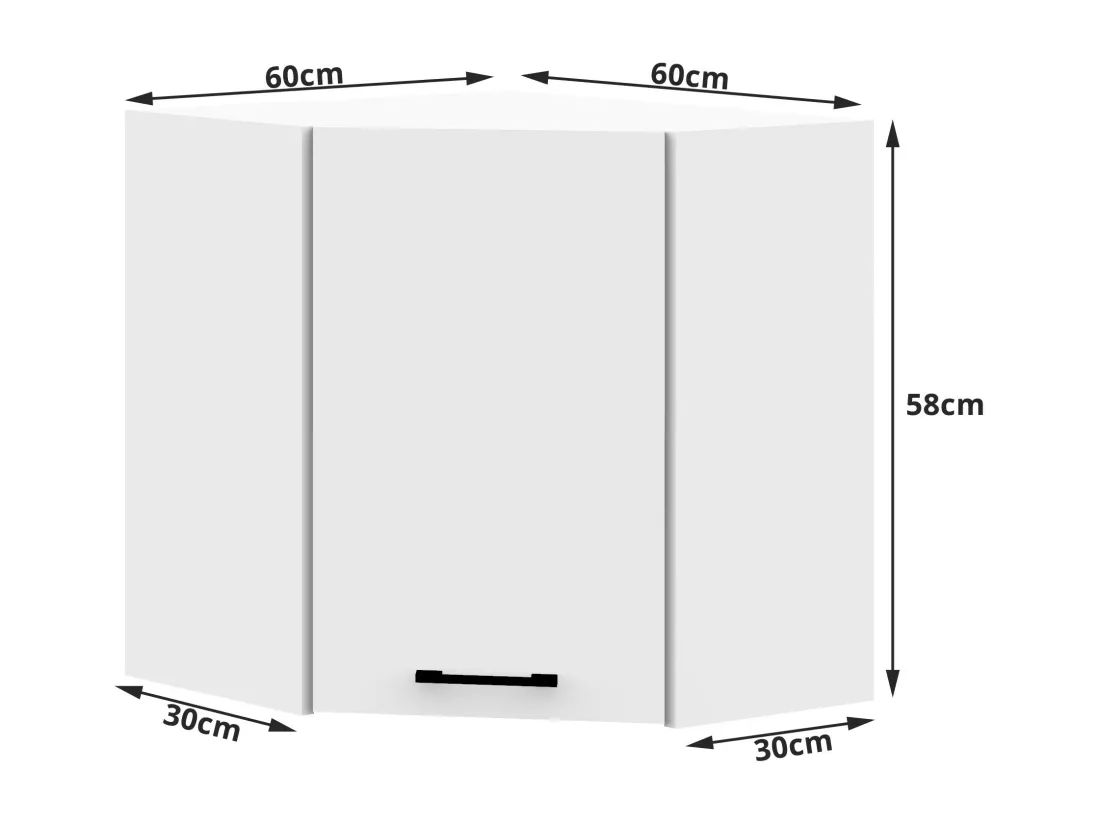 Armoires de cuisine AKORD d'angle haute W60 OLIWIA Blanc 60 cm 1 porte façade Blanche 2 étagères 60x30x58 cm