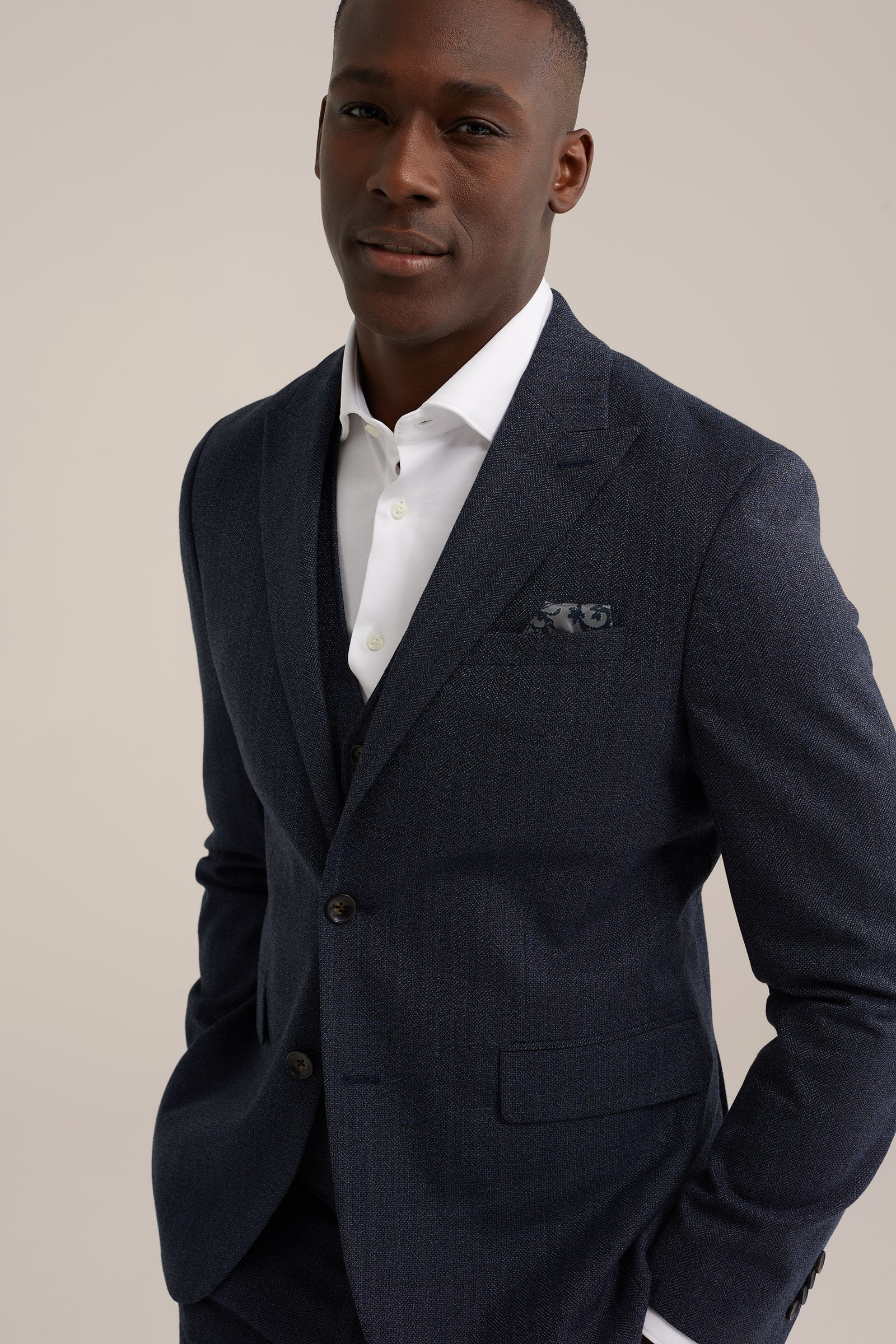 slim fit blazer met jacqaurd-dessin WE Fashion Donkerblauw