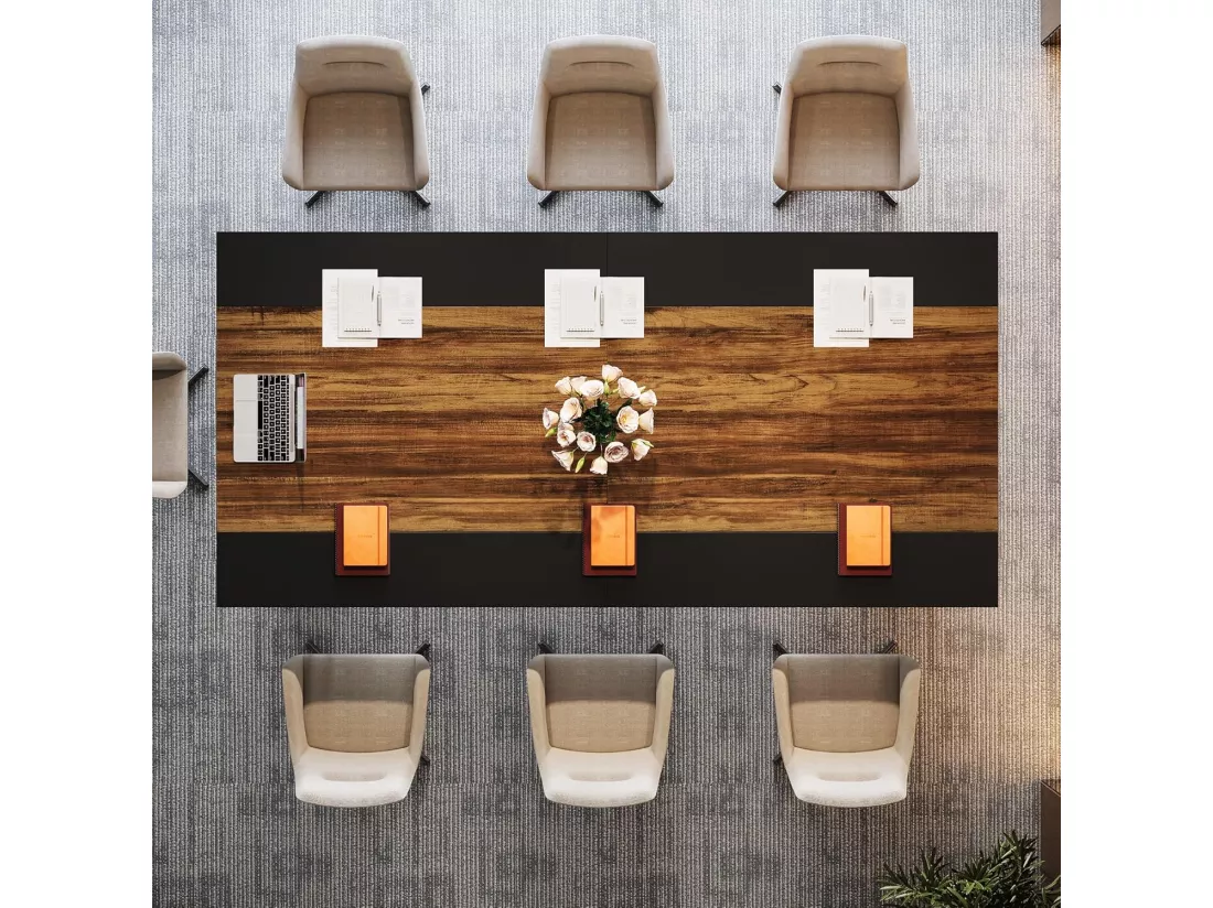Tribesigns Bureau 200 cm pour 2 personnes avec structure géométrique solide en métal - Table de réunion ou de séminaire pour 8 à 10 personnes - Marron rustique