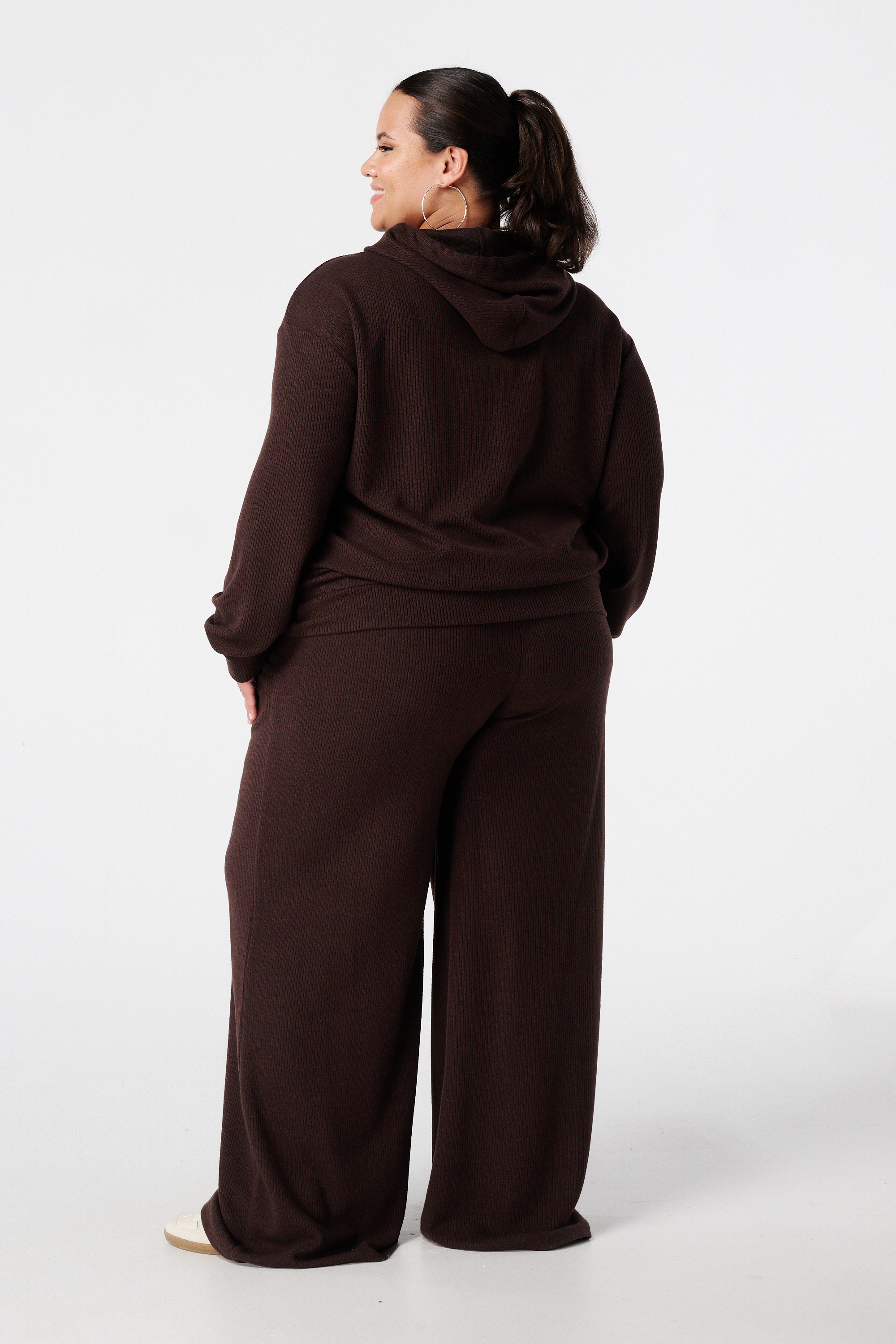 Rechte broek met elastieke taille Donker bruin