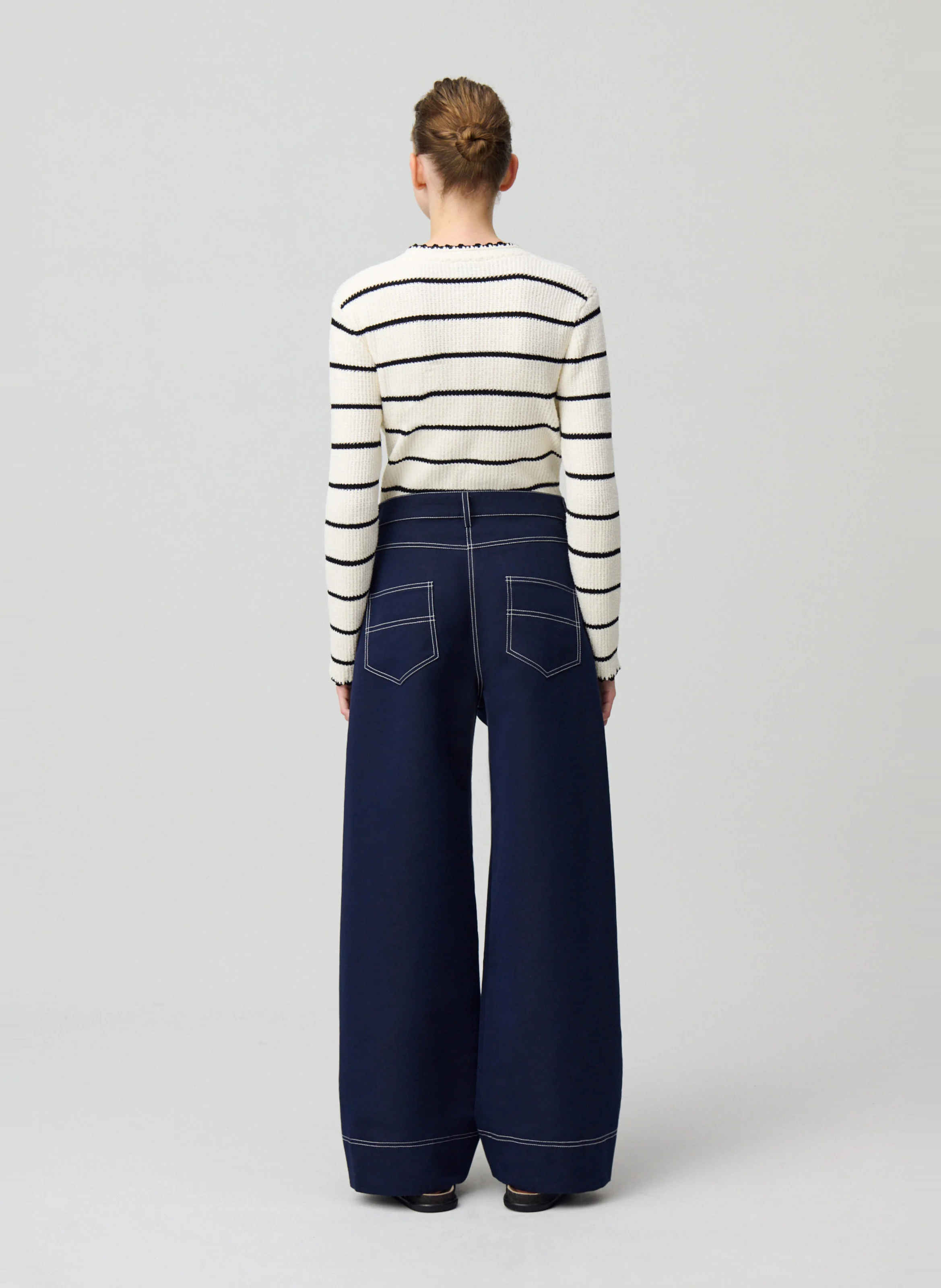 Pantalon large à ourlets en coton mélangé | Bleu