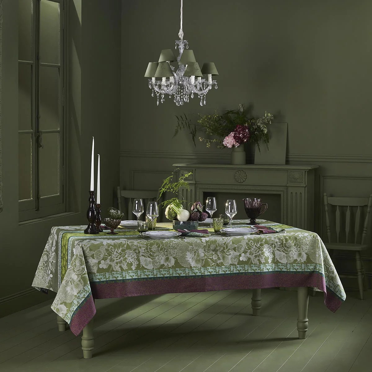 Nappe pur coton vert 155x225 Garnier Thiebaut