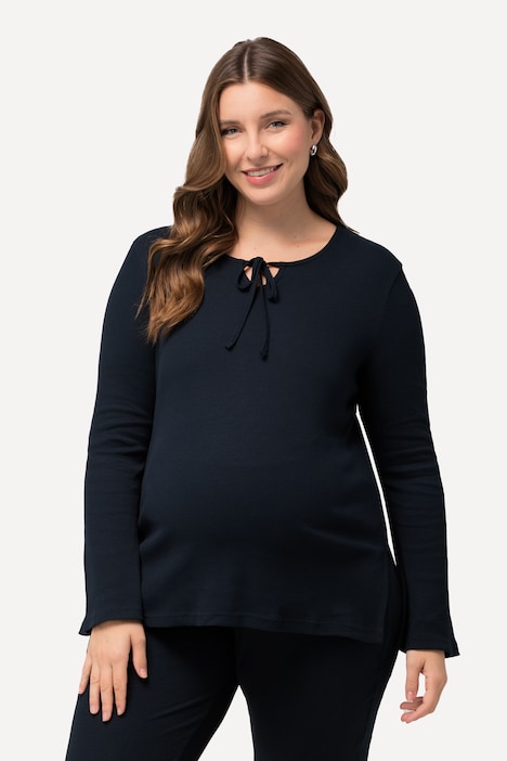 Bellieva Longshirt, Rippjersey, Ausschnitt mit Bindeband, Stilfunktion, Langarm