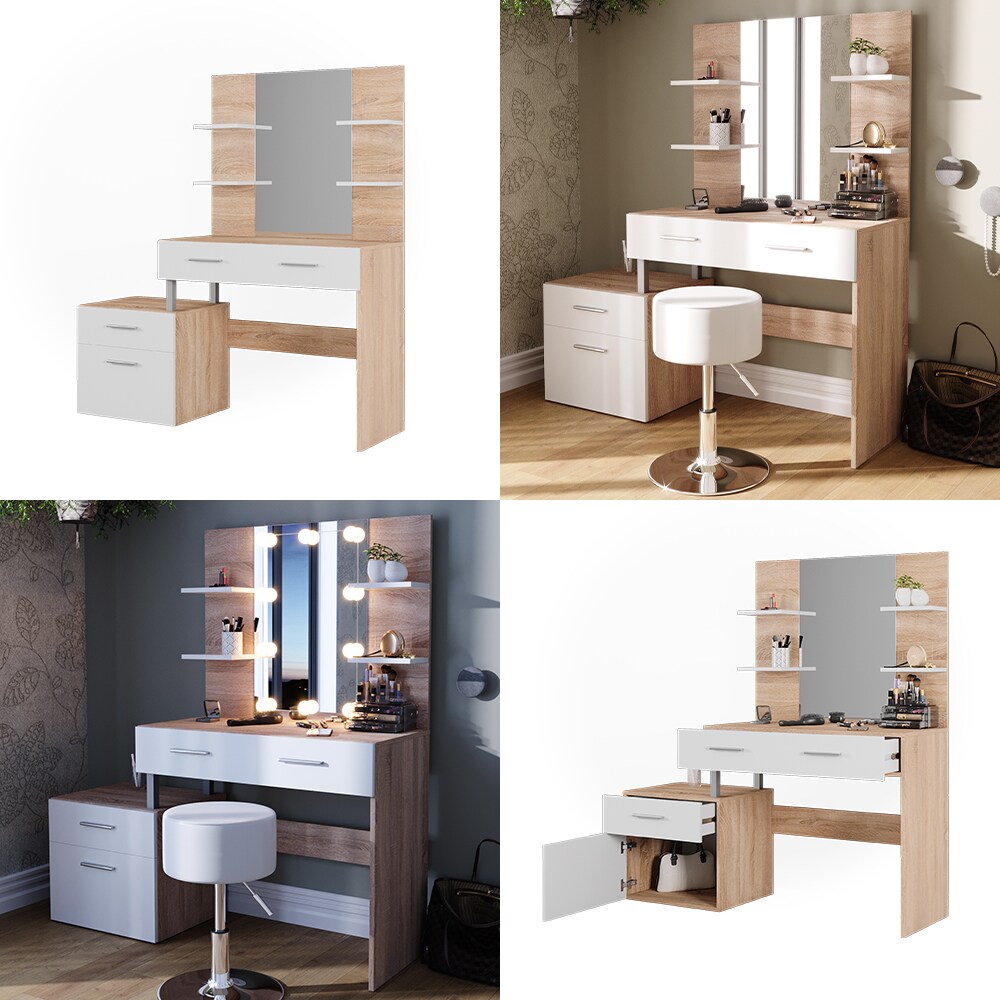 Vicco Schminktisch Frisiertisch Frisierkommode Maria Weiß Sonoma Spiegel 132x145 cm modern Ablage
