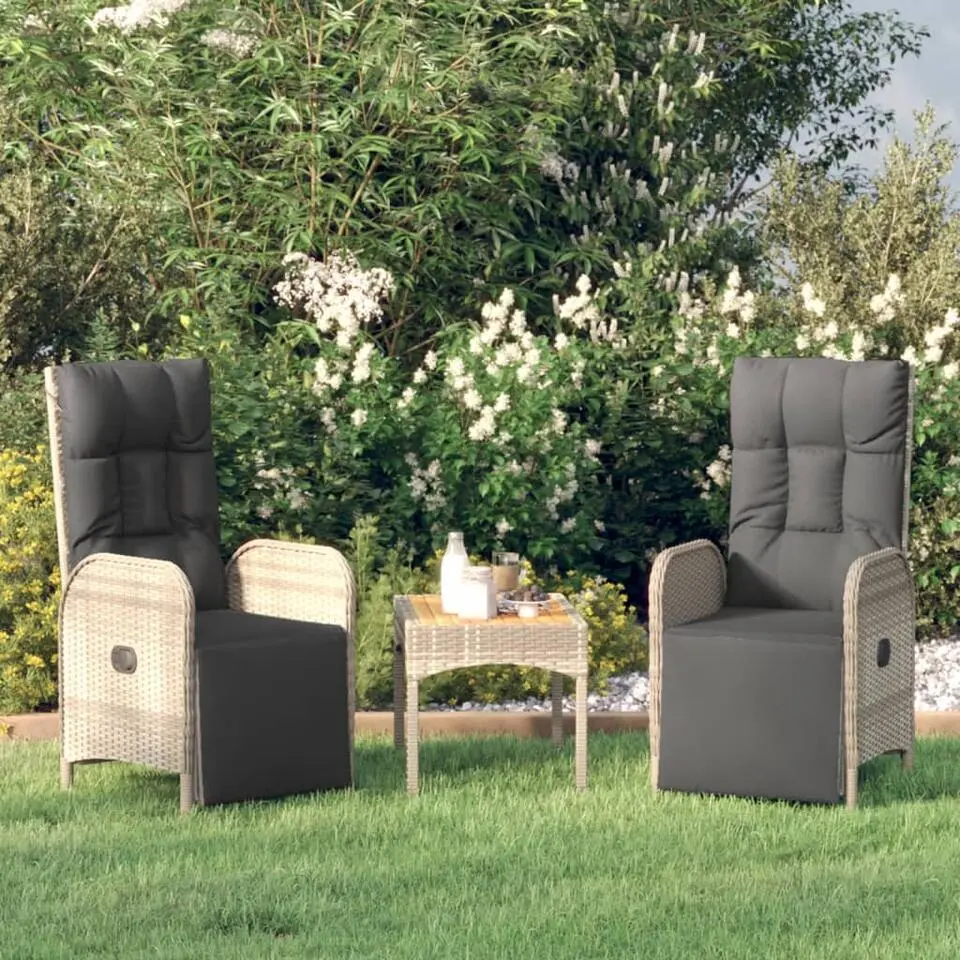 vidaXL - Tuinstoelen - Grijs - Poly rattan - 2 stuks - Verstelbaar - Met kussens