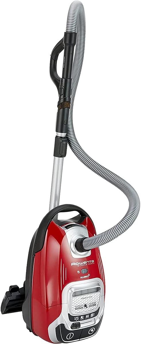 Rowenta Silence Force Allergy+, Bodenstaubsauger mit Beutel, 4,5 L Staubbeutelkapazität, extrem leise, hocheffiziente Bodendüse, langlebiger EffiTech-Motor, Staubsauger Tierhaare, Schwarz-Rot, RO7473
