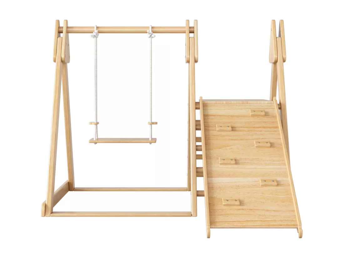 Jouet pour enfants 3 en 1, jouet en bois avec structure d'escalade, balançoire et toboggan