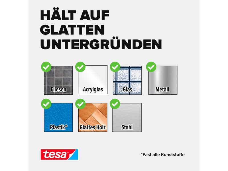 tesa Ultra Power Lock Strips 2 Paar 2 kg, 50 x 25 mm Selbstklebende Klettband-Streifen mit extrem starkem Klettverschluss – wetterfest